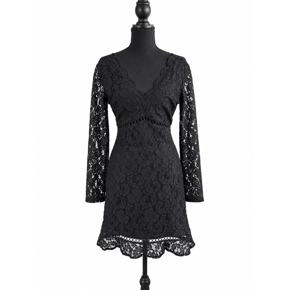 Express Black Lace Mini Dress Dark Romance Gothic Coquette Date Night Size S